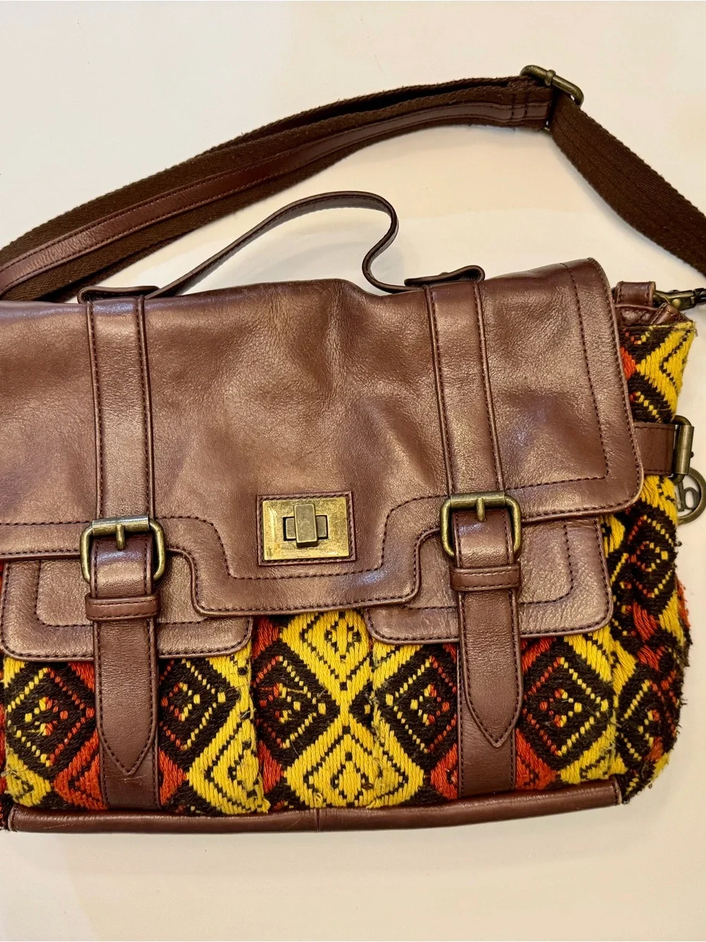 Audrey Brooke Leather Woven Crossbody Messenger Boho Bag